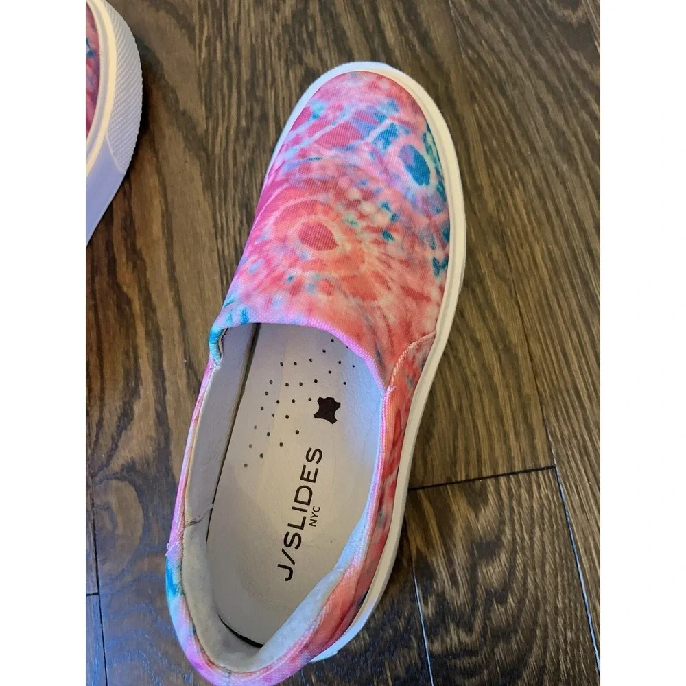J/Slides dusty pink‎ blue tie dye strech fabric platform sneaker women size 8